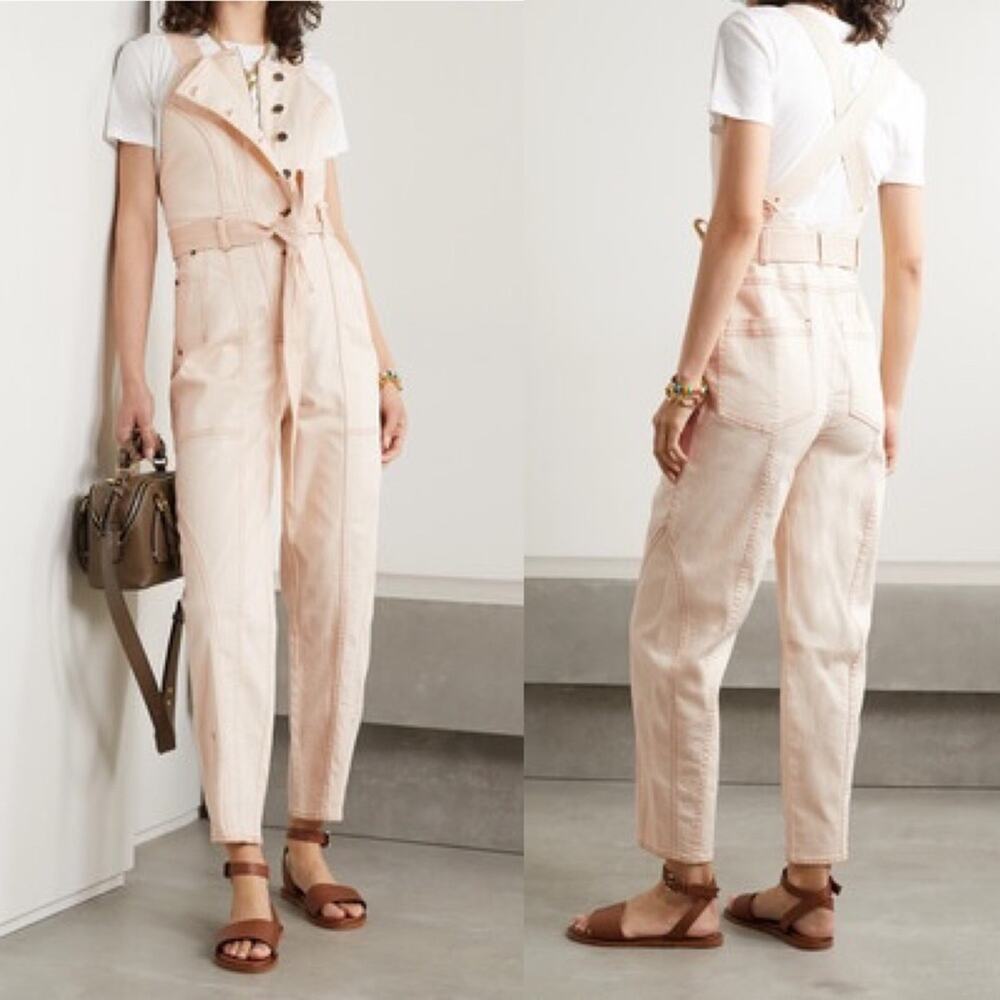 Ulla Johnson Archer Criss Cross Belted Denim Jumpsuit in Blanc Cream Size 10